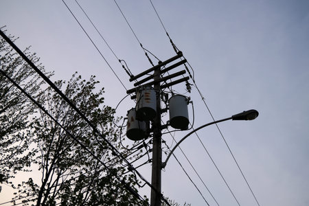 an electric pole in town