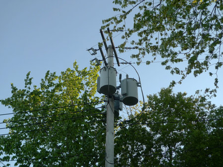 an electric pole in town