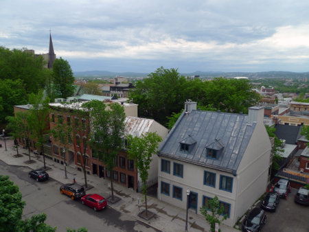 Aerial view of the historic town center of Quebec City, Canadaのeditorial素材