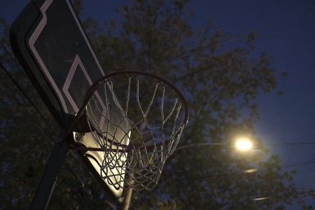 basketball net at nightの写真素材