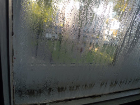 moisture on a window of a houseの写真素材