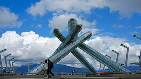 The Vancouver Olympic Cauldron is at Jack Poole Plaza in downtown Vancouverのeditorial素材