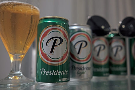 A can of Presidente brand beer in the Dominican Republicのeditorial素材