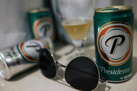 A can of Presidente brand beer in the Dominican Republicのeditorial素材