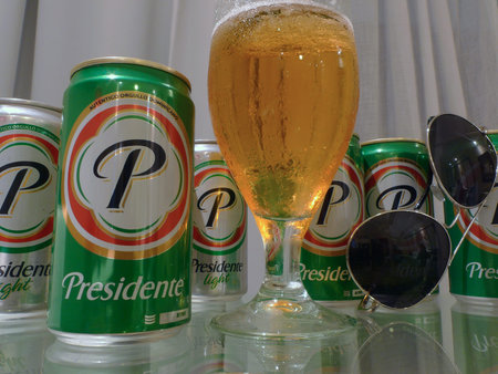 A can of Presidente brand beer in the Dominican Republicのeditorial素材