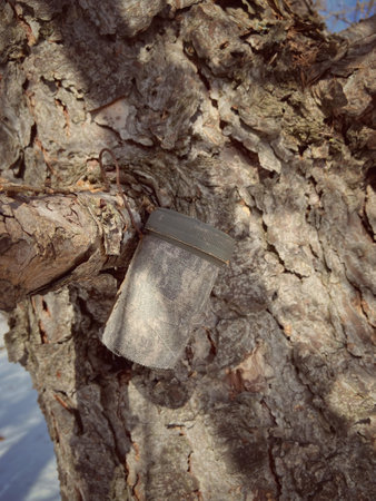 Geocaching activity in the forest in winterの写真素材