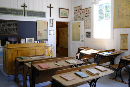 Interior of an old rural school in Quebecのeditorial素材
