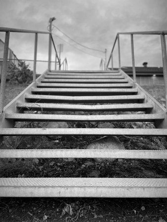 Stairs in a park. Black and white photo.