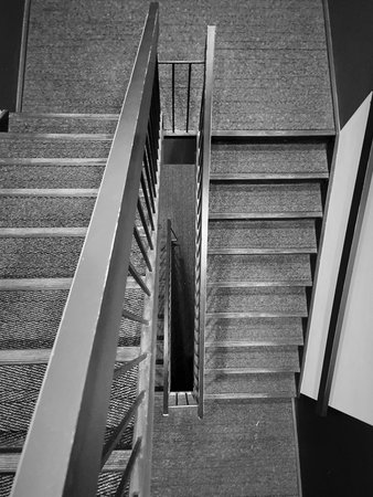 Staircase of a modern office building. Black and white.