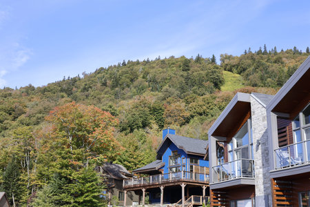 Mountain house in the mountains with a view of the forest.