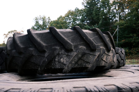 Truck pulls on the road in the forest. Close-up.