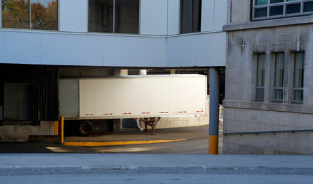 Van in a building drop-off zoneの写真素材