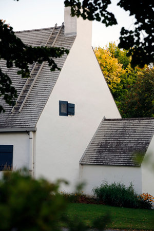 Old white house in the countryside of Quebec cityの写真素材