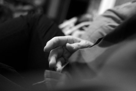 Close up of a woman's hands. Black and white.の写真素材