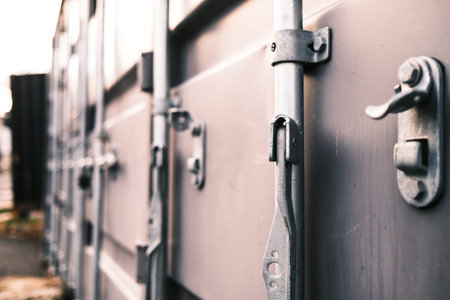 Close up of the lock on the door of a cargo ship.