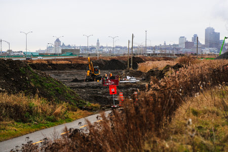 Construction of a road on the outskirts of the Quebec city.のeditorial素材