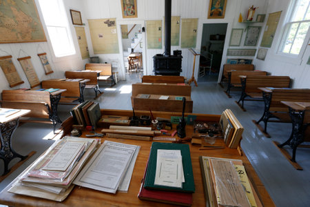 Interior of an old rural school in Quebecのeditorial素材