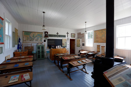 Interior of an old rural school in Quebecのeditorial素材