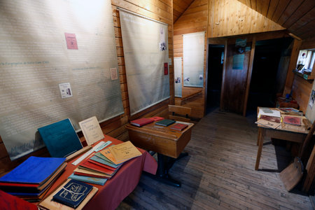 Interior of an old rural school in Quebecのeditorial素材