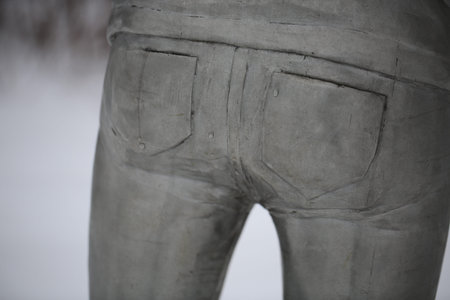 Close up of the back of a mannequin in winter clothes