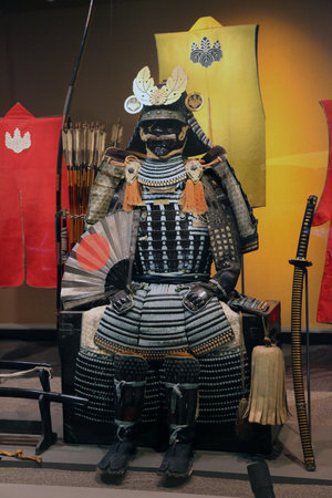 Japanese samurai in traditional costume. Traditional armor of a Japanese Samurai.のeditorial素材