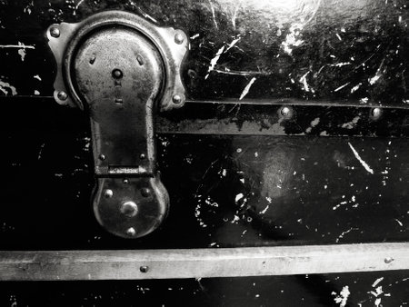 Black and white image of a lock on an old antique chest.の写真素材