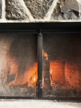 fire in the fireplace, close-up, fire in the fireplaceの写真素材