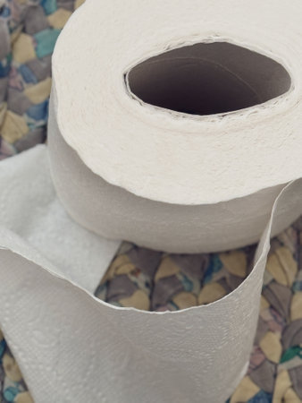 Toilet paper roll, close up of roll of toilet paper.の写真素材
