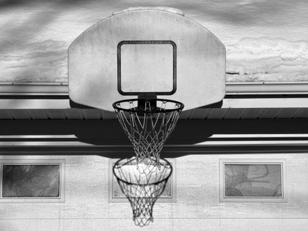 Basketball hoop in black and white. Black and white photo.の写真素材
