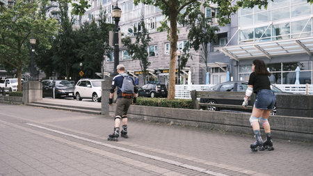 Rollerblading in the city center in Vancouver