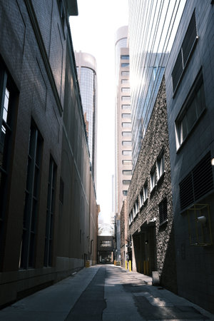 alley between modern office buildings in Calgary