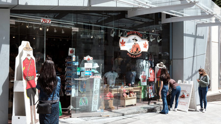 People visit Mounted Police Post store in Vancouver, Canada.