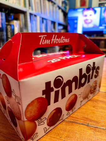 A box of Tim Hortons timbits in Quebec, Canada