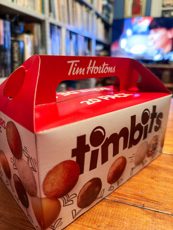 A box of Tim Hortons timbits in Quebec, Canada