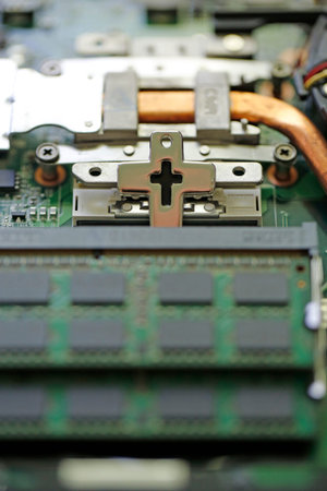 Close-up of an electronic circuit board. Electronic computer hardware technology.