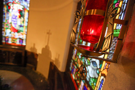 Lamp in a church, detail of the interior of the church