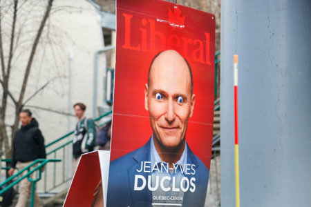 Election sign of Jean-Yves Duclos of the Liberal Party of Canada during the Canadian federal...