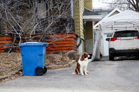 Bins in front of a house in Quebec, Canada.の写真素材