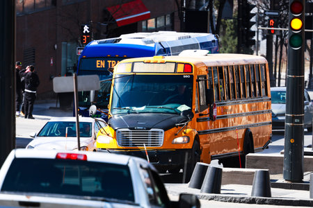 School bus on the street in Quebec city.