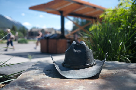 Banff, Alberta, Canada. Sculpture of a western hat in Banff Park.の写真素材