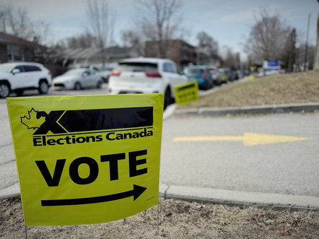 Vote sign in Quebec, Canada. Voting day for elections in Canada.