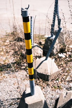 An old parking demarcation post in town.の写真素材