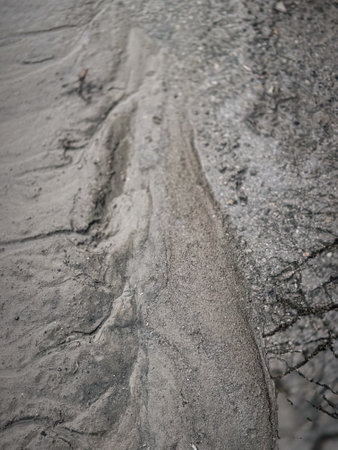 Close-up of mud on asphalt. Selective focus.の写真素材