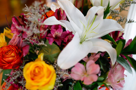 Colorful bouquet of flowers in vase, close-upの写真素材