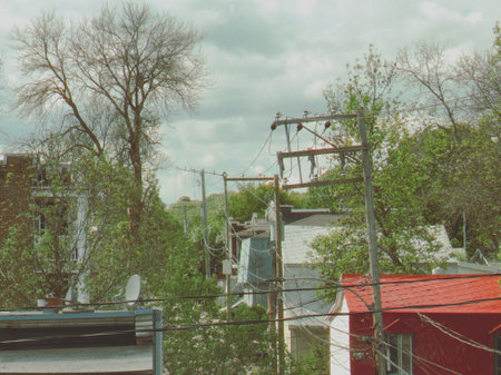 Power line in the city of Quebec, Canada.の写真素材