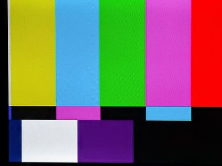 Close-up of color samples on a TV screen.の写真素材