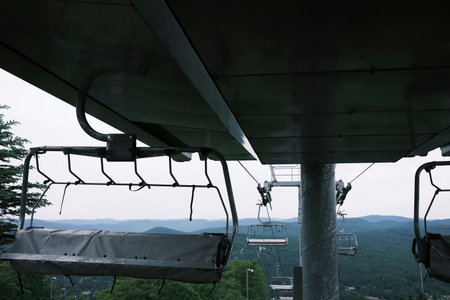 Cable car in the mountains in summer in Quebec.の写真素材