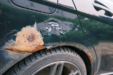 Close-up of a rust-damaged car.の写真素材