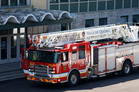 Fire engine at the Fire and Rescue Department in Quebec city. Quebec Fire Protection Service, SPCIQ.