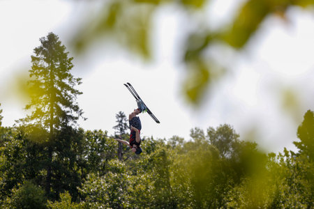 Freestyle Ski Jumping Event in Summer in Quebec.